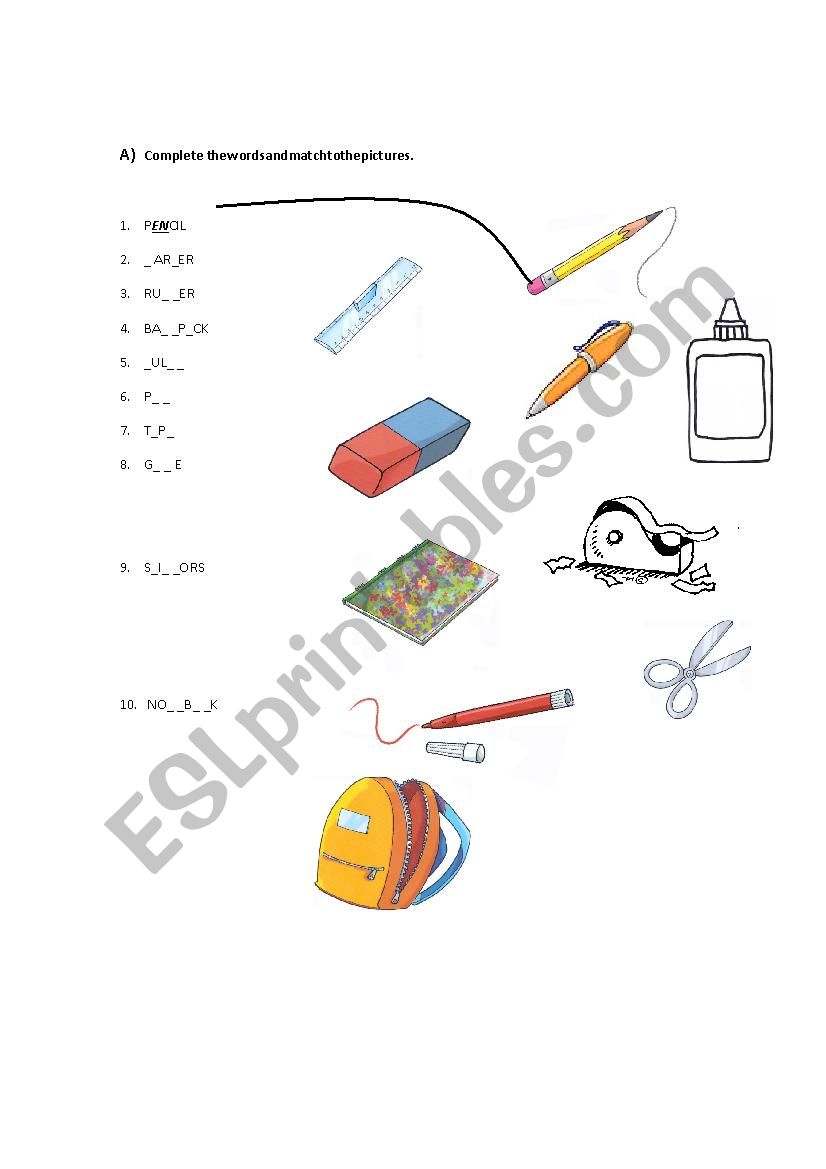 matching activity worksheet