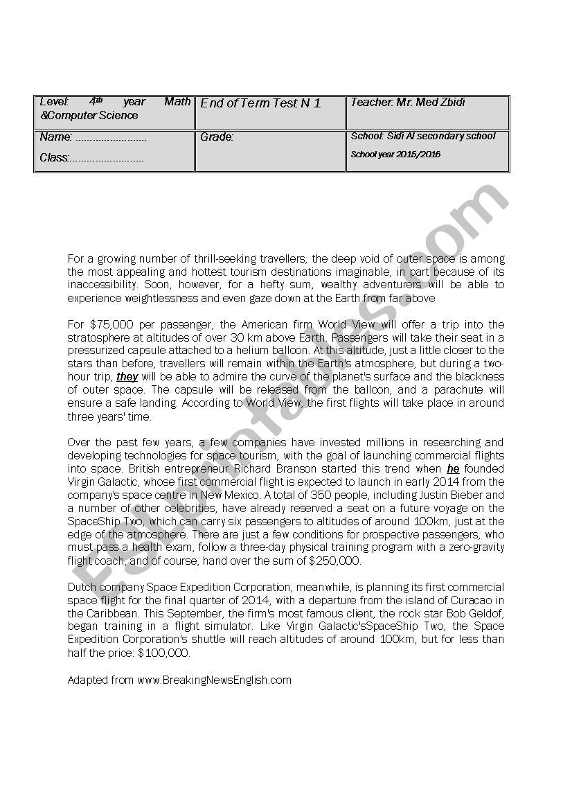 End of term test n1 worksheet