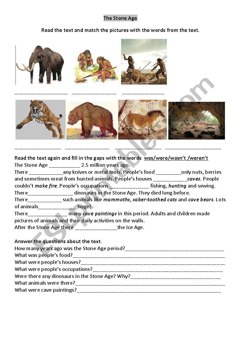 The Stone Age and The Ice Age worksheet