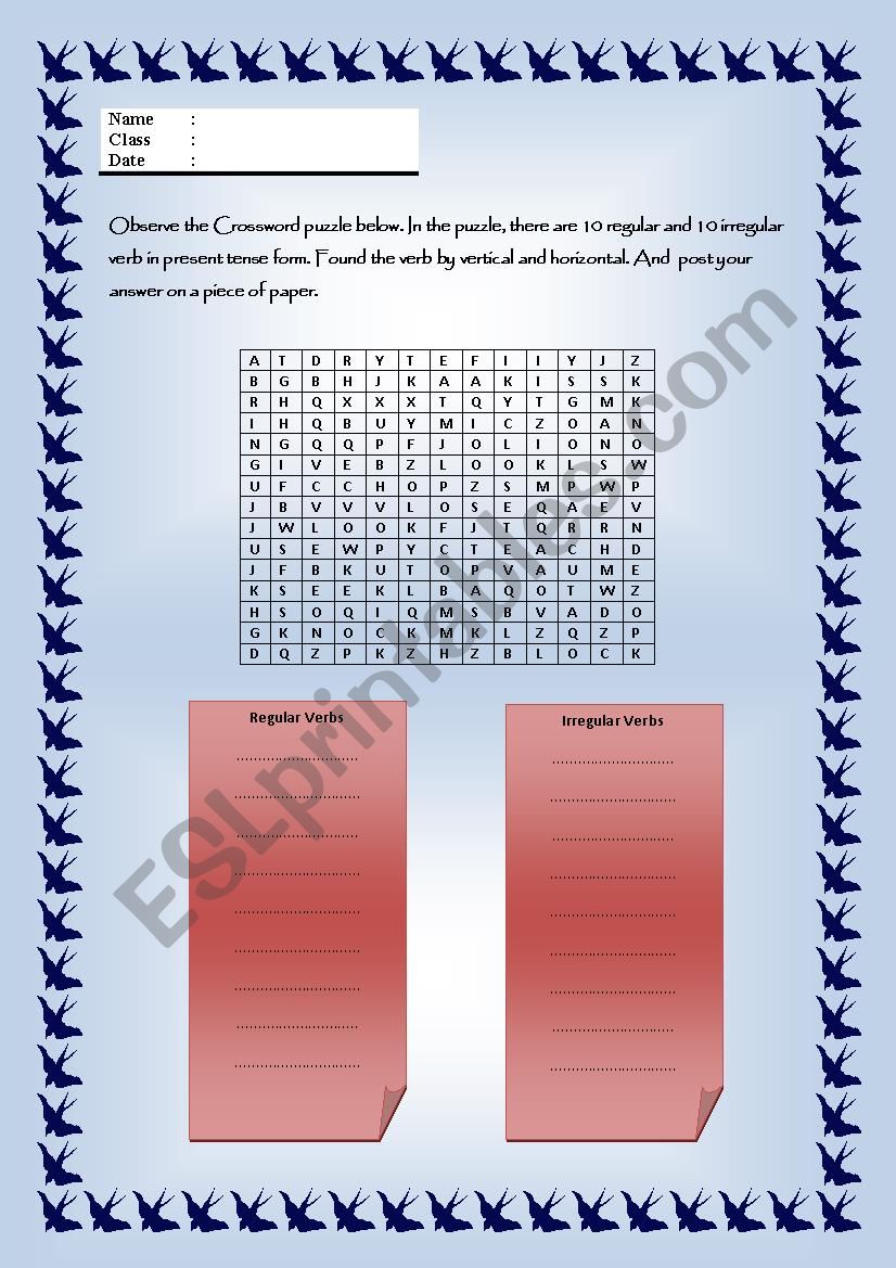 regular and irregular verb puzzle in present tense form