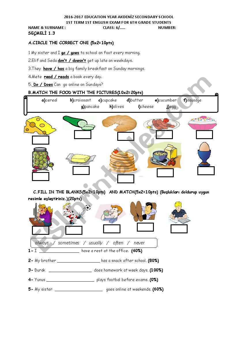 sixth grade-firsth term-first written exam
