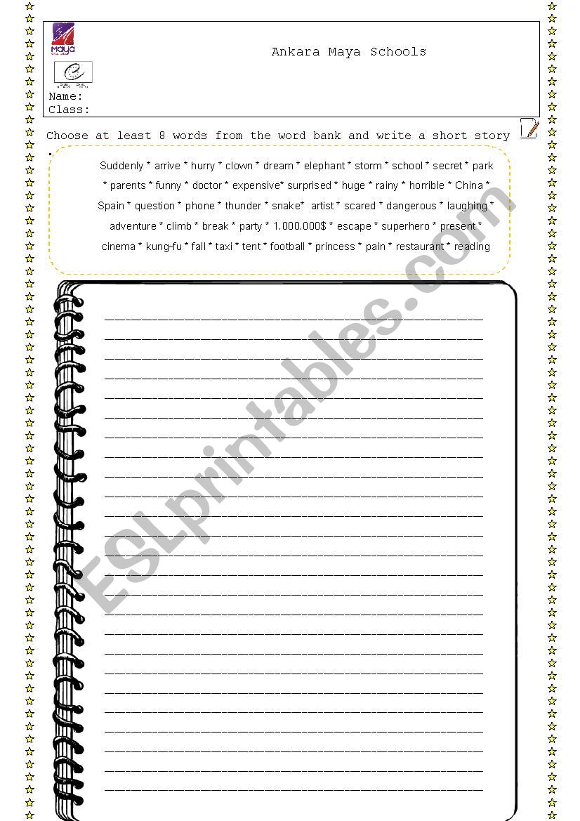 Writing a story worksheet