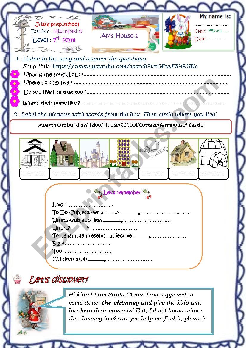 Alys house part 1 worksheet