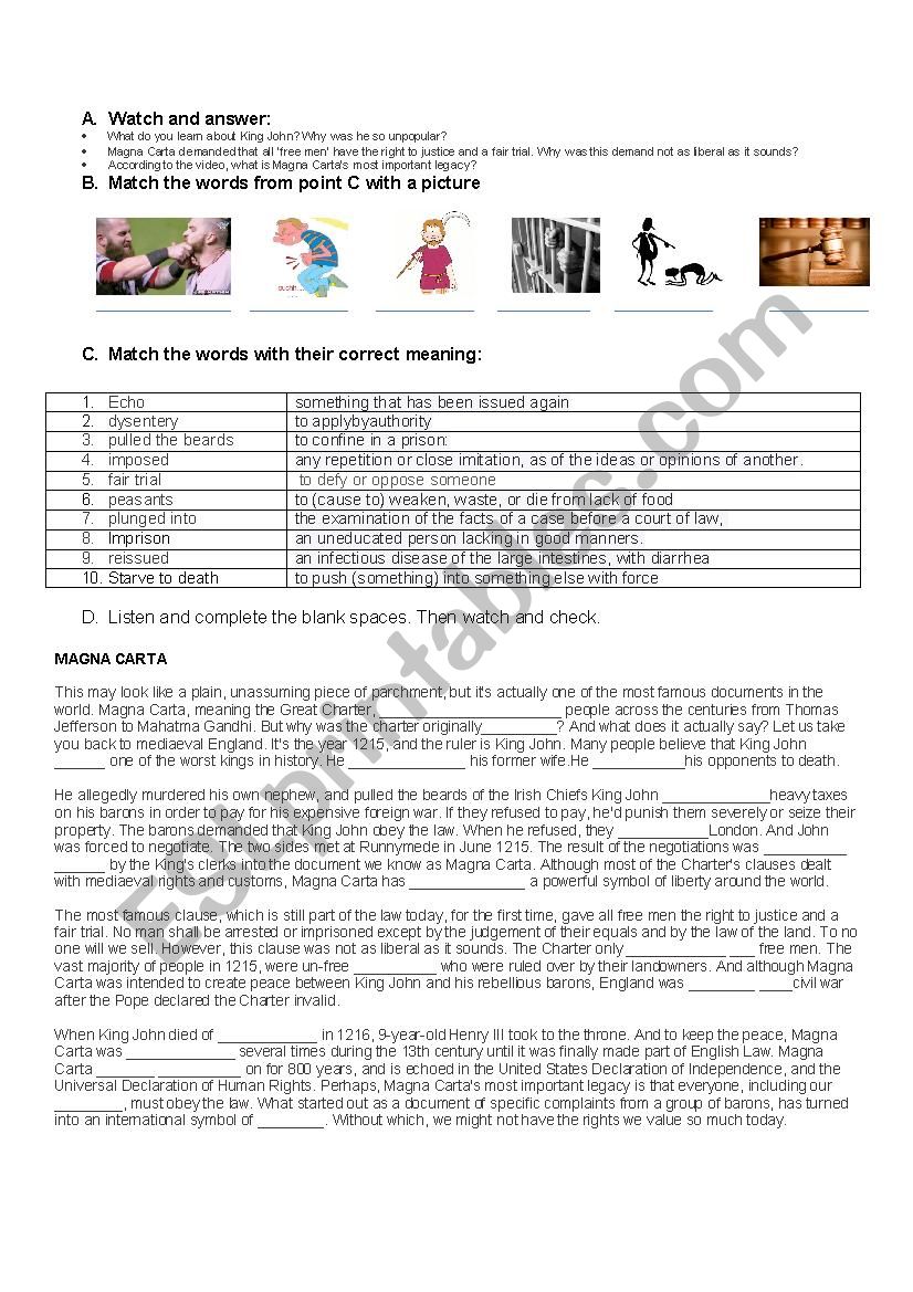Magna Carta worksheet
