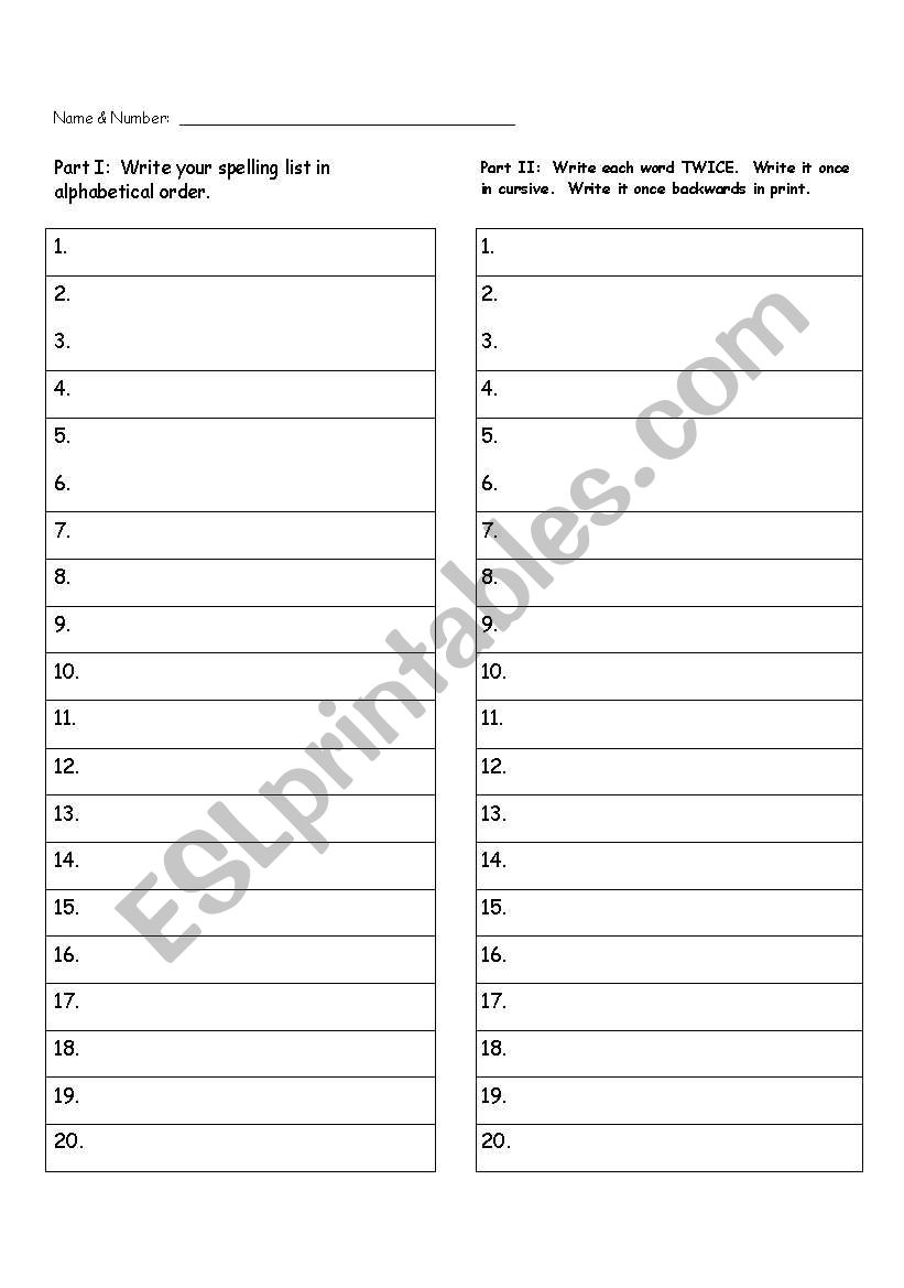Spelling Worksheet worksheet