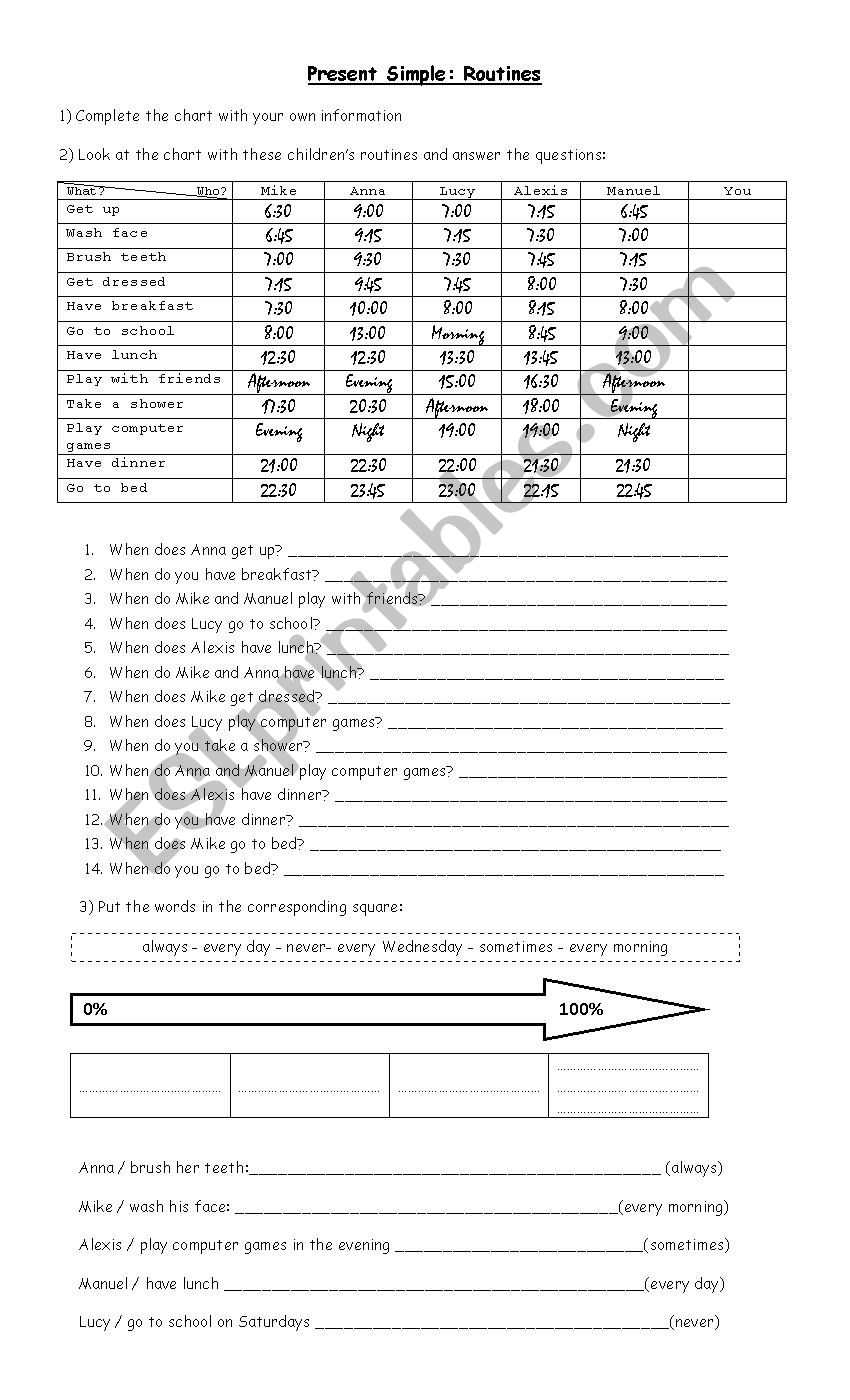 Our Daily Routine worksheet