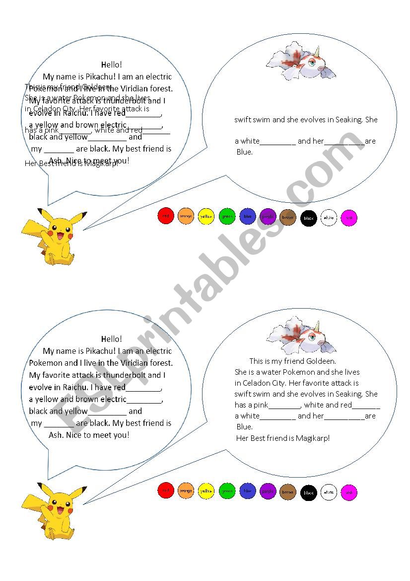 Written comprehension present simple pokemon