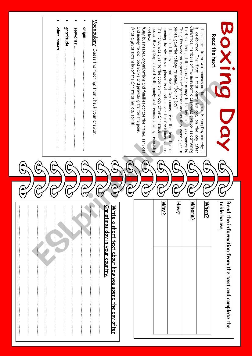 Boxing Day worksheet