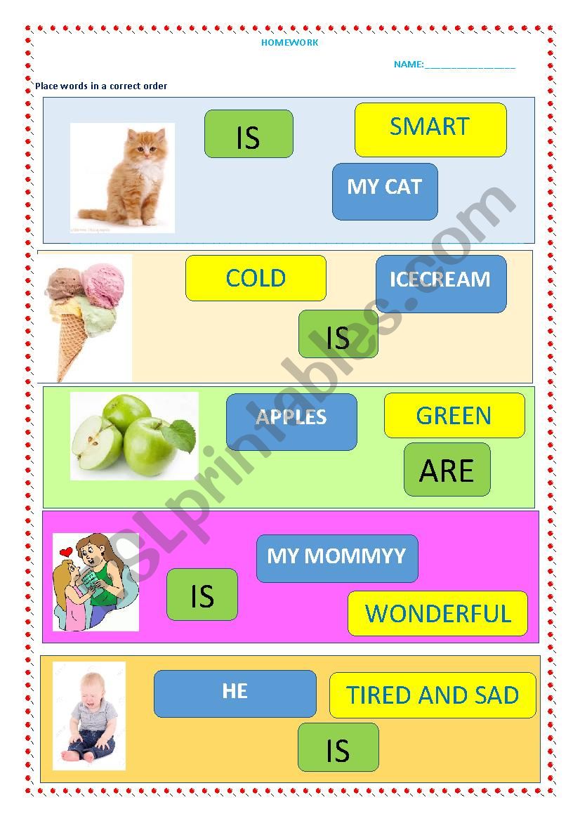 Word order worksheet