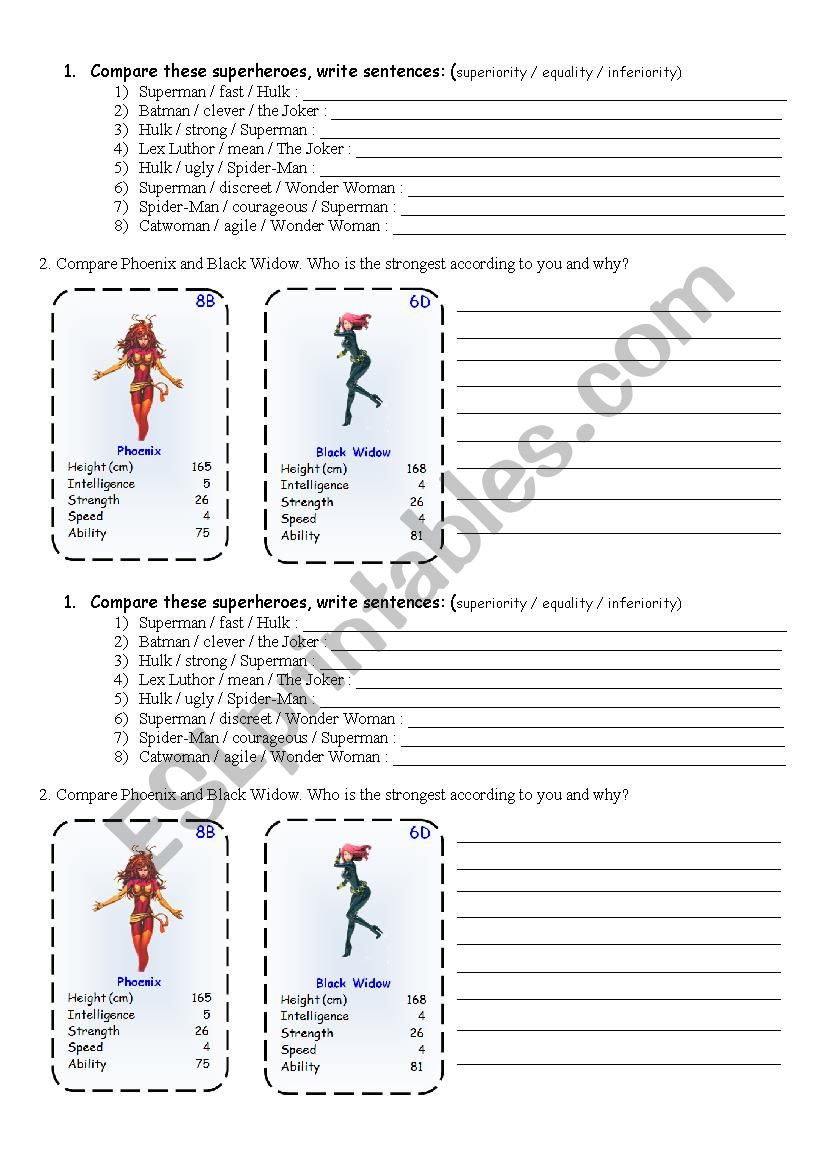 Compare these superheroes worksheet
