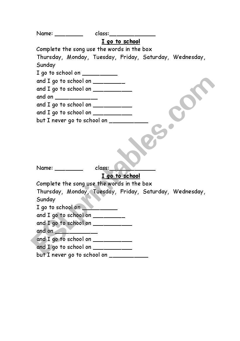 i go to school song worksheet