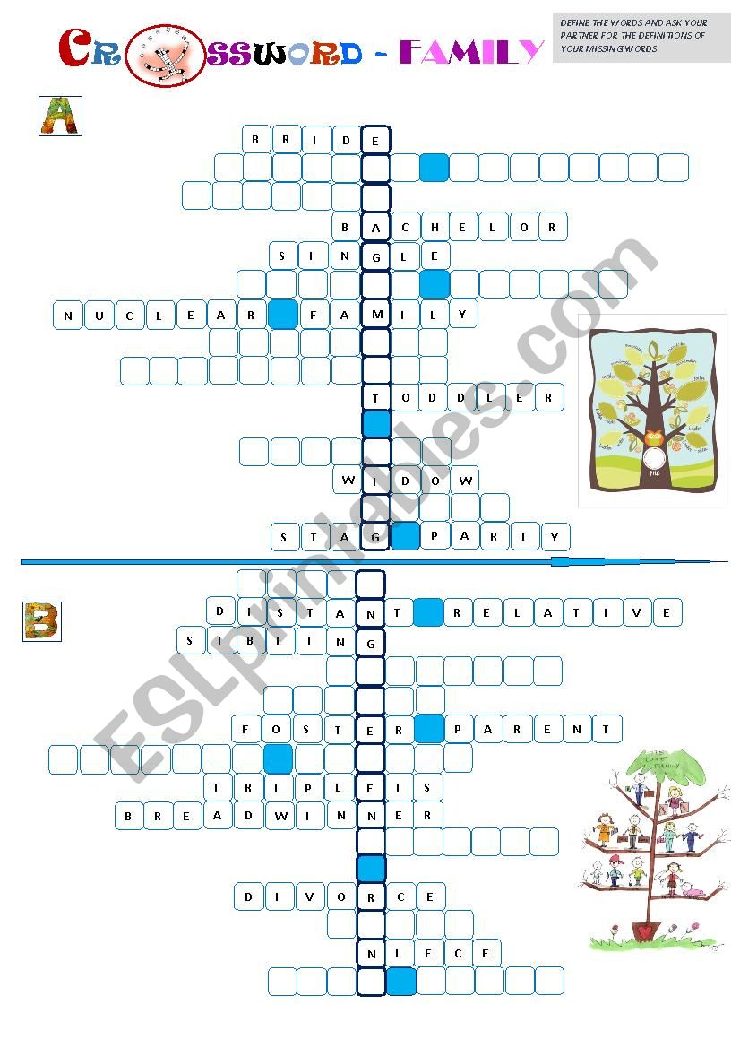 FAMILY - HALF A CROSSWORD worksheet