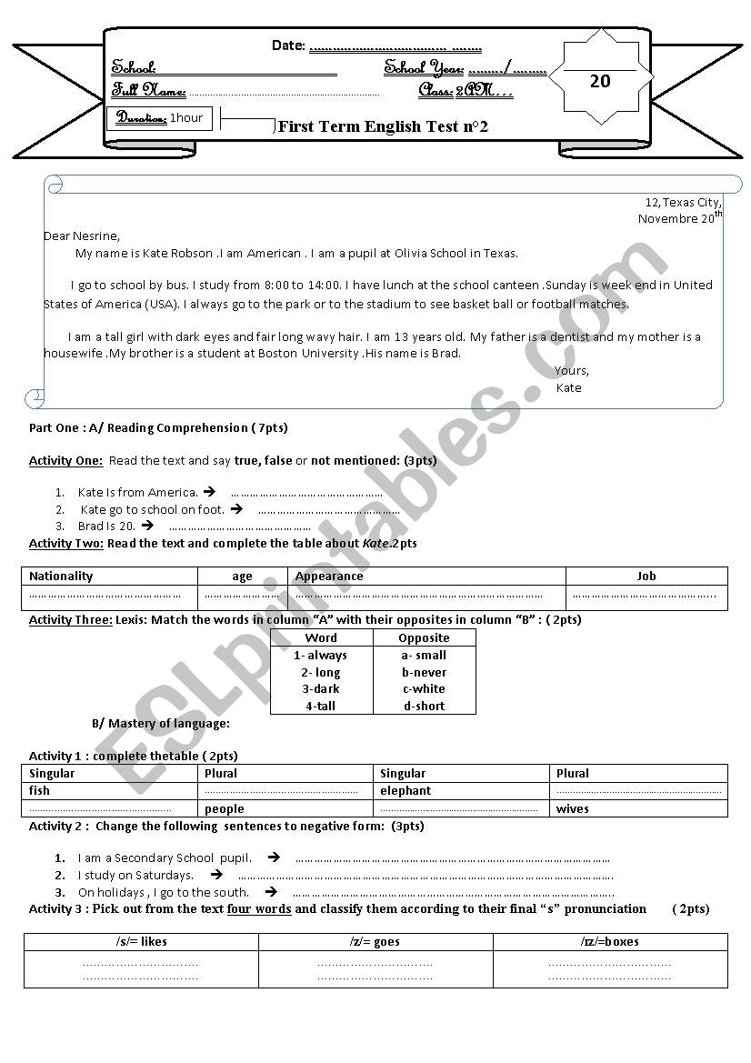 TEST worksheet