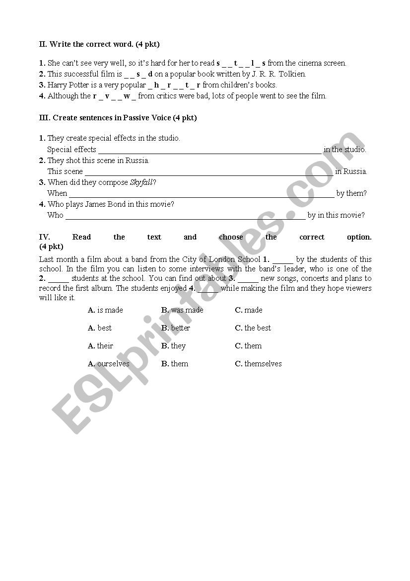 Vocabulary and Passive voice worksheet