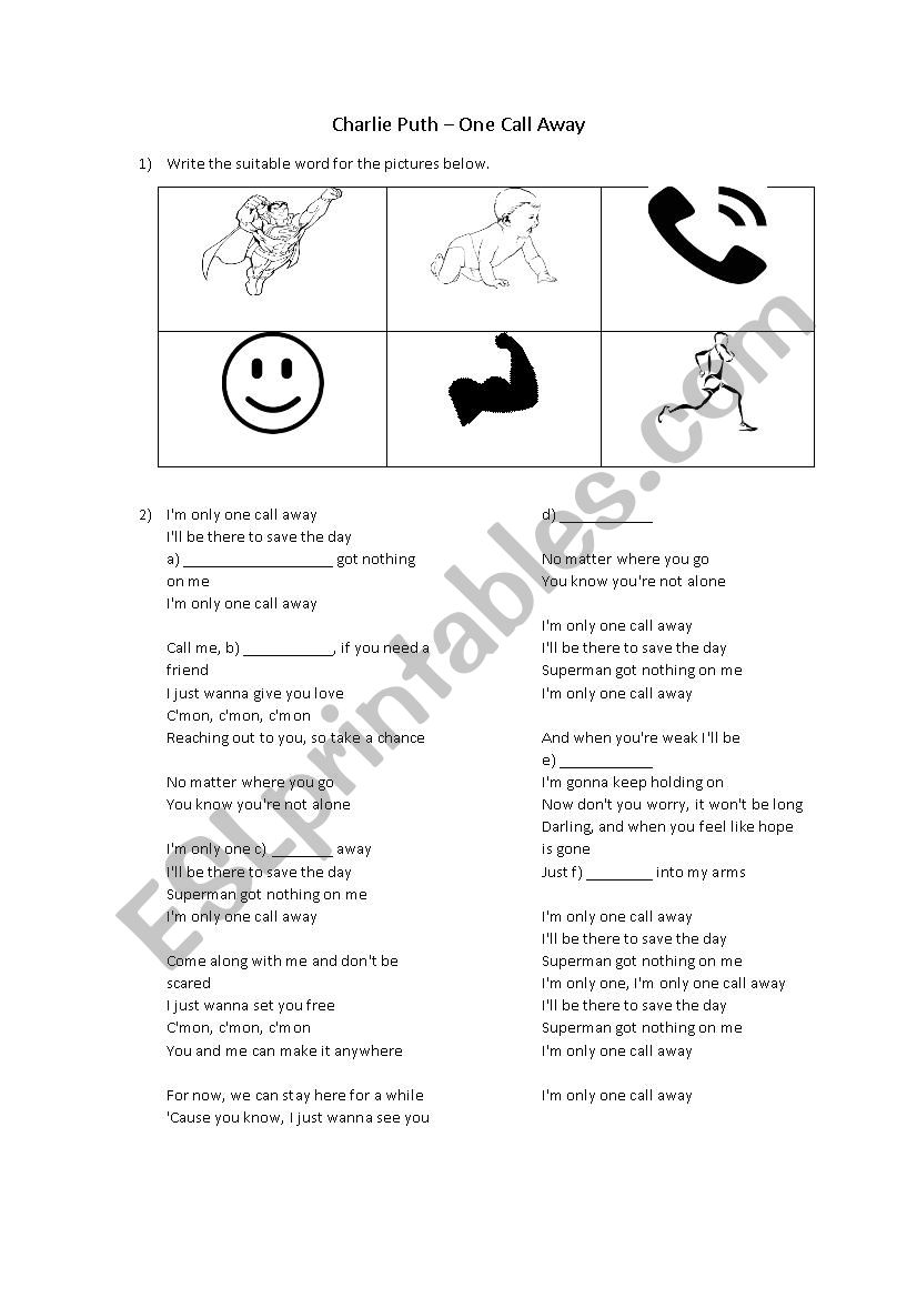 One Call Away Listening worksheet