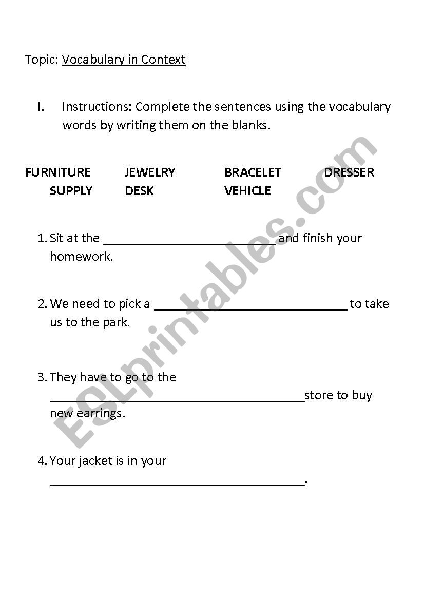 VOCABULARY IN CONTEXT worksheet