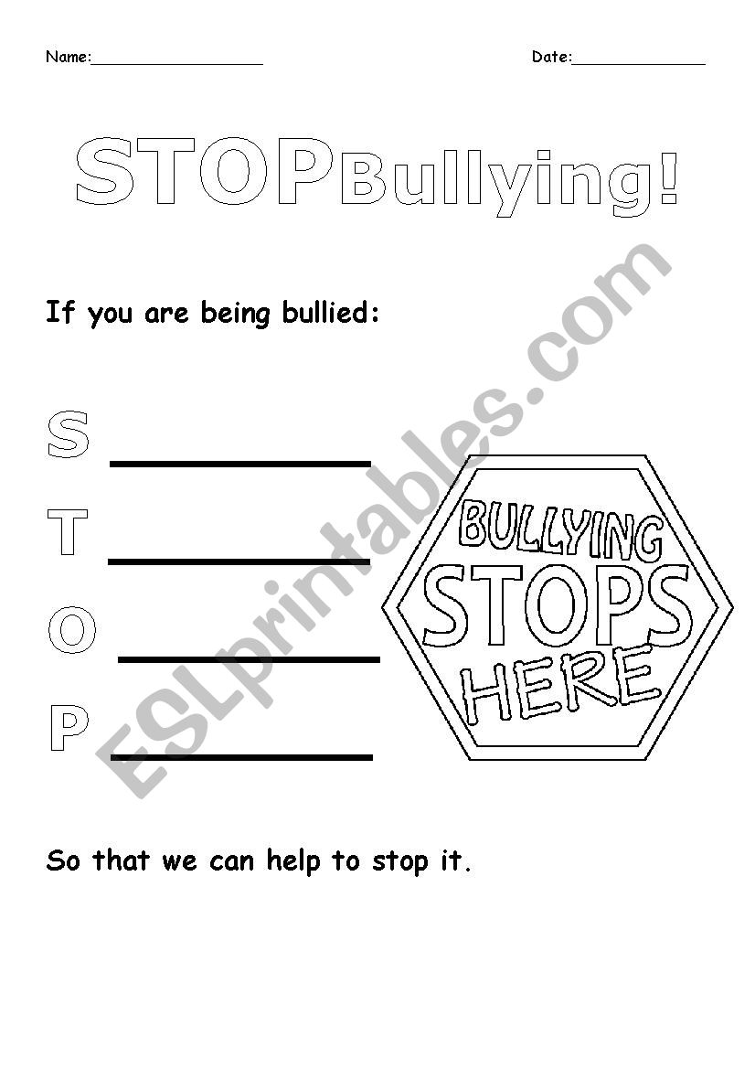 STOP BULLYING worksheet