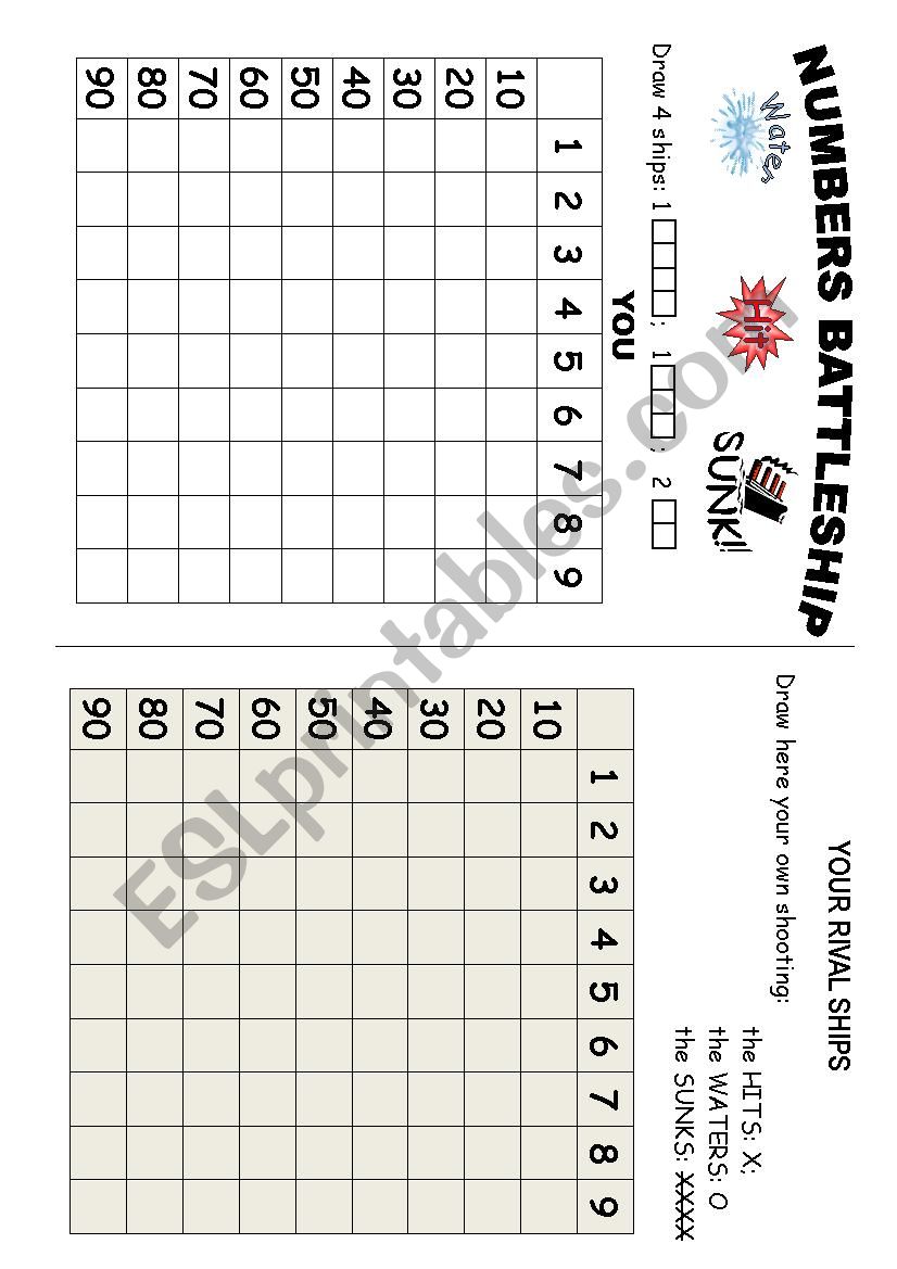 NUMBERS BATTLESHIP worksheet