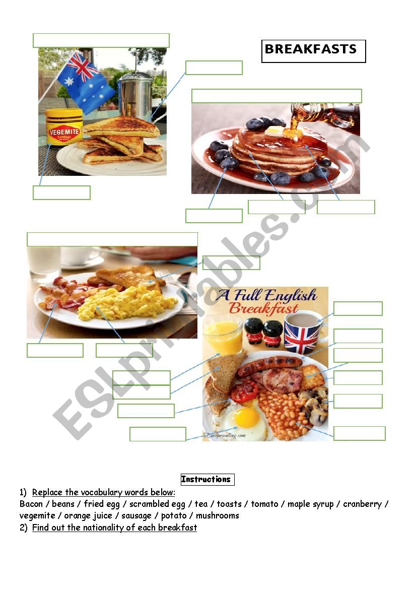 Breakfasts worksheet