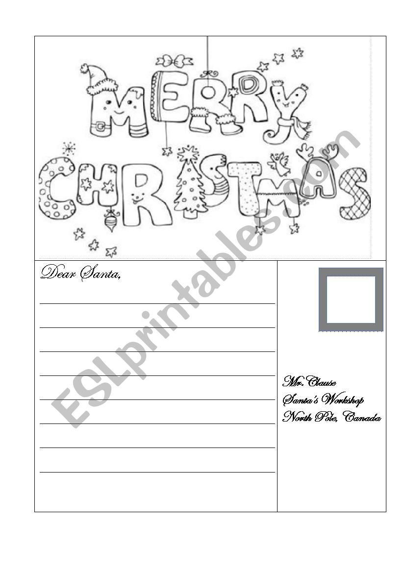 Post card to Santa  worksheet