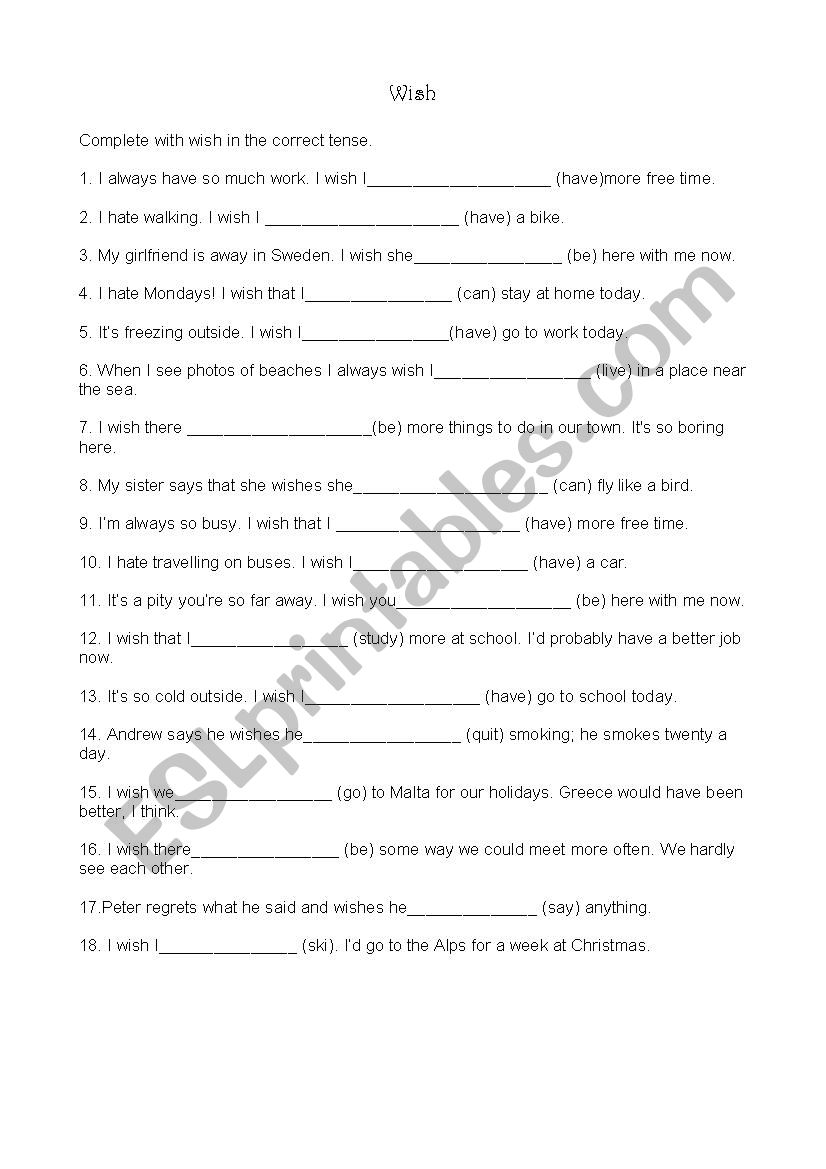 Wish exercises worksheet