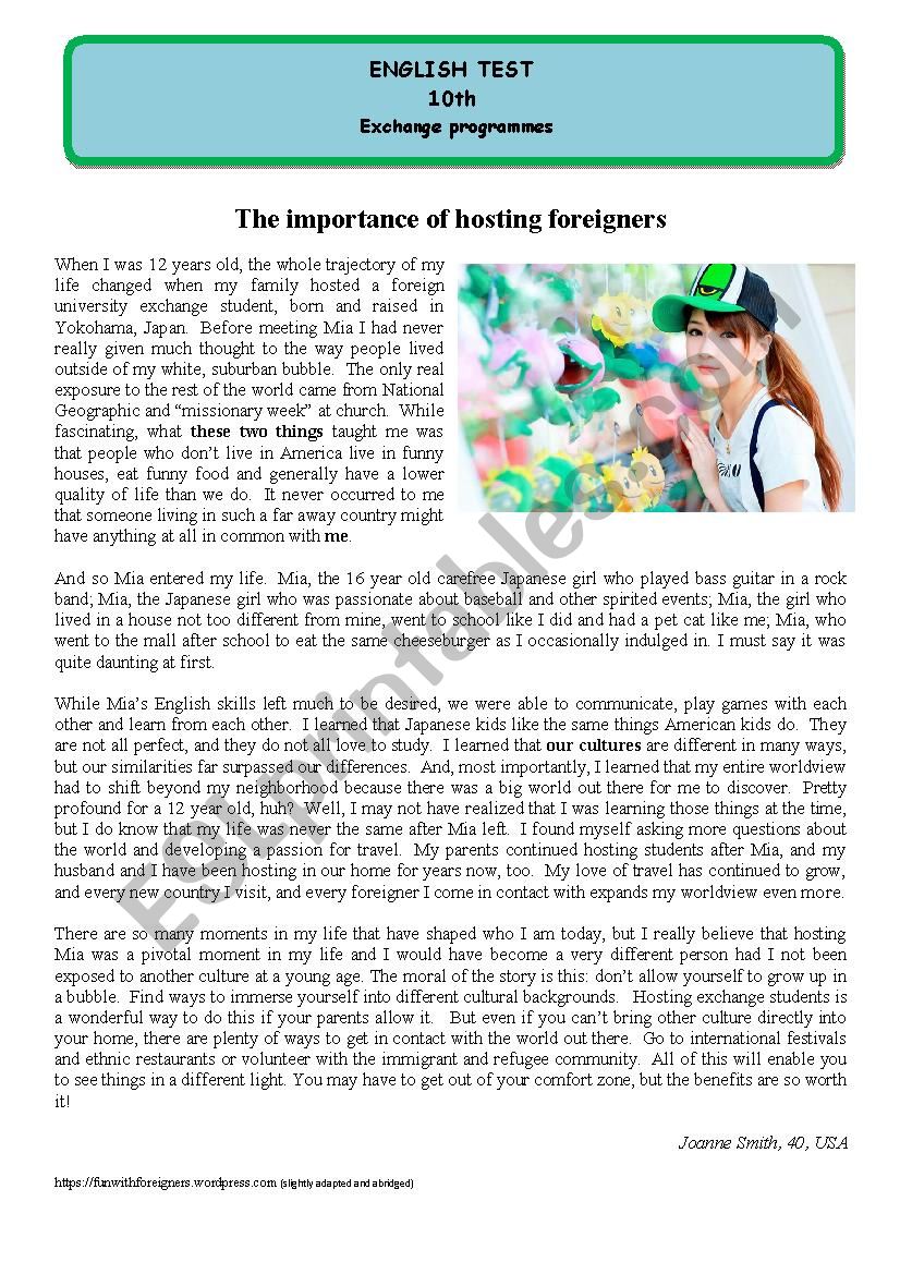 test-the-importance-of-hosting-foreigners-esl-worksheet-by-sandramaisa