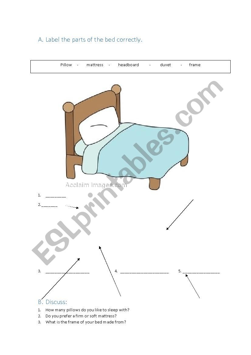 Parts of Bed (5-10 Minute Activity: Warm Up or Filler)