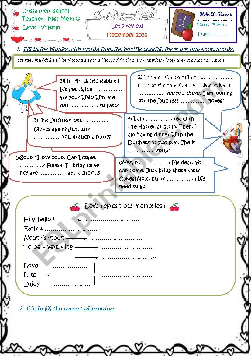 Review 7th form (module 2) worksheet