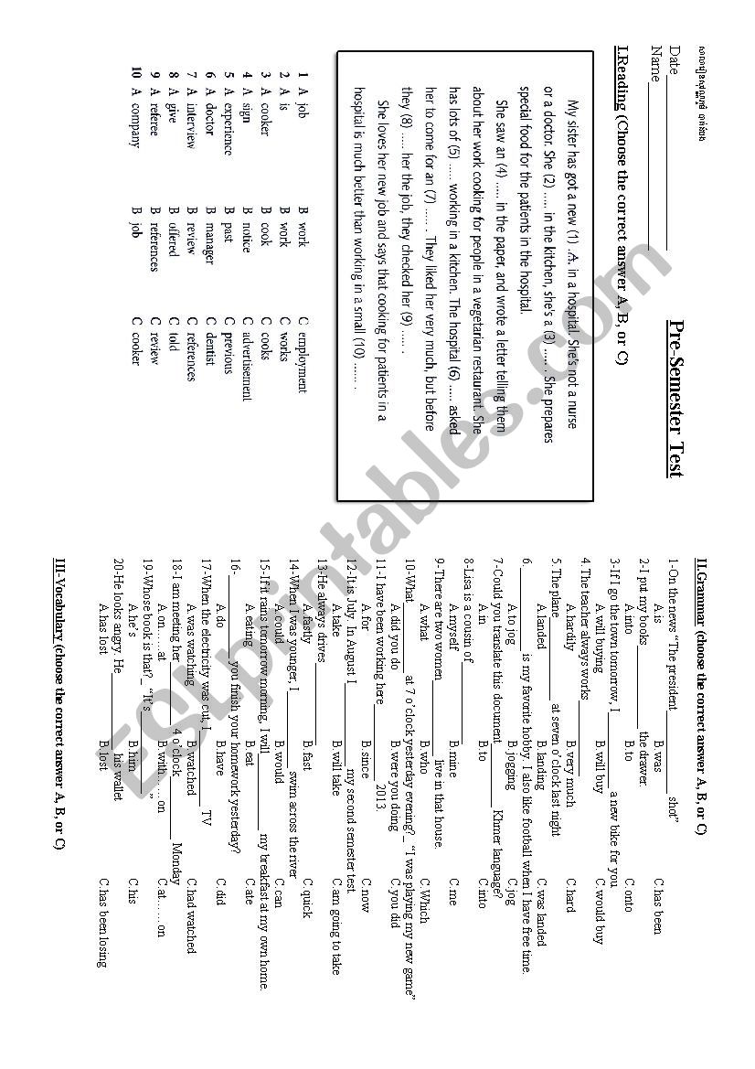 mid term test worksheet