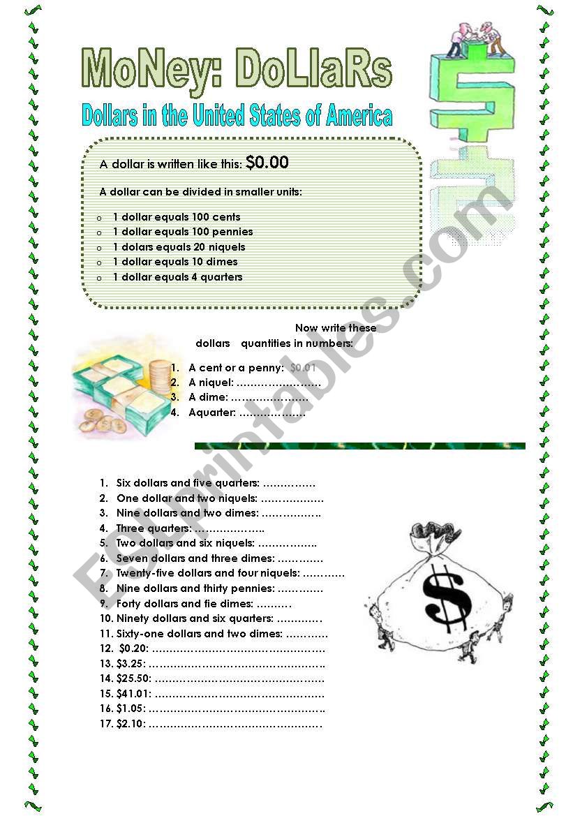 Money: Dollars worksheet