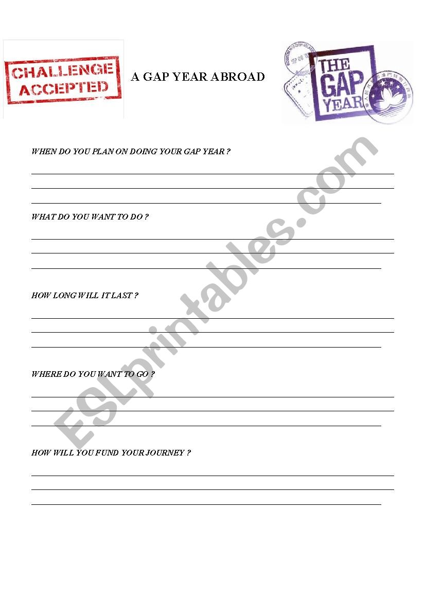 A Gap Year Abroad worksheet