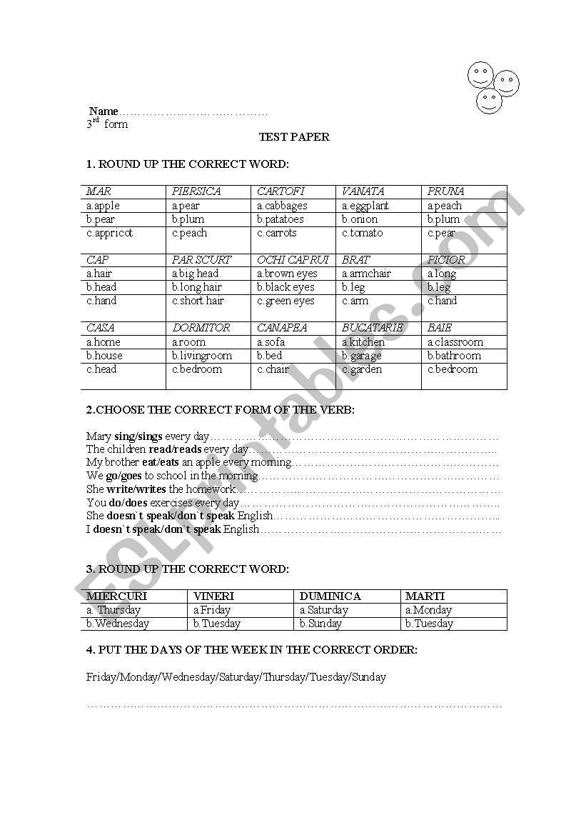 TEST worksheet