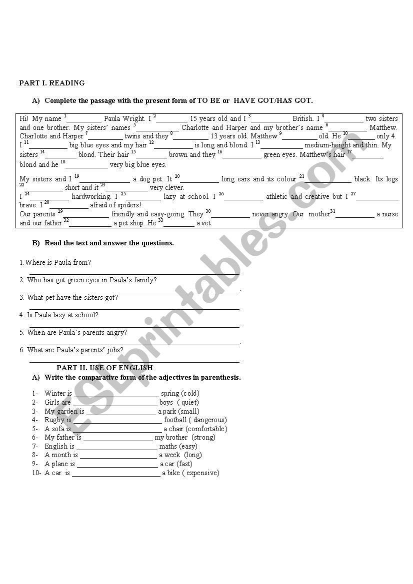 Comparatives worksheet