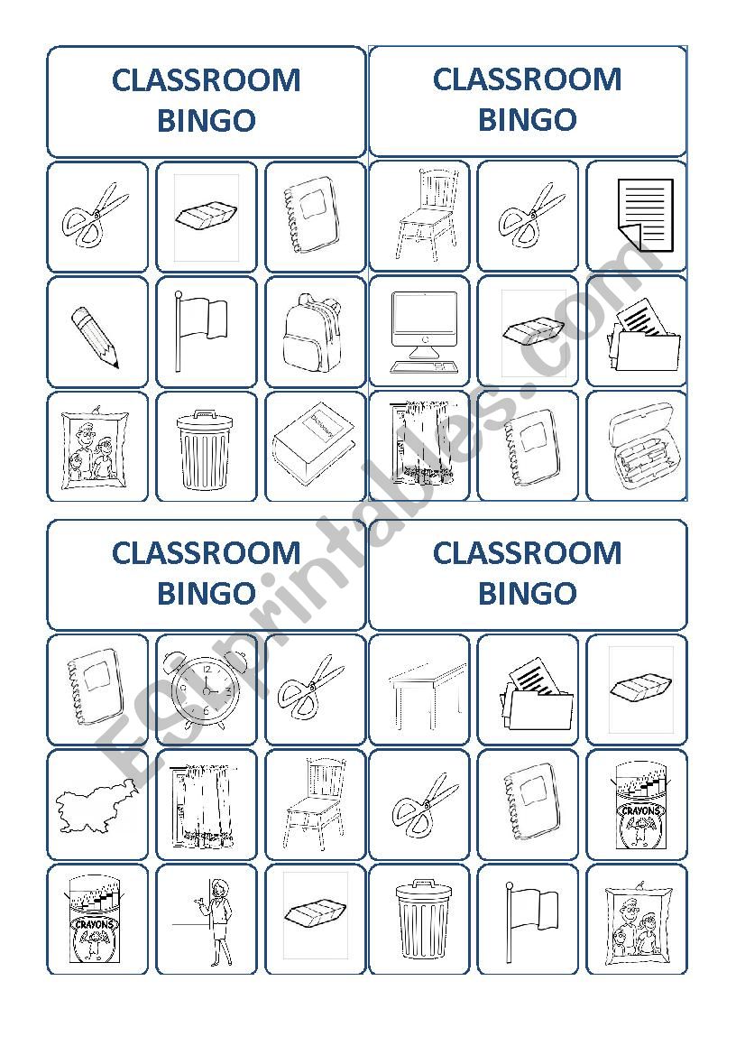 classroom bingo cards 1/3 worksheet
