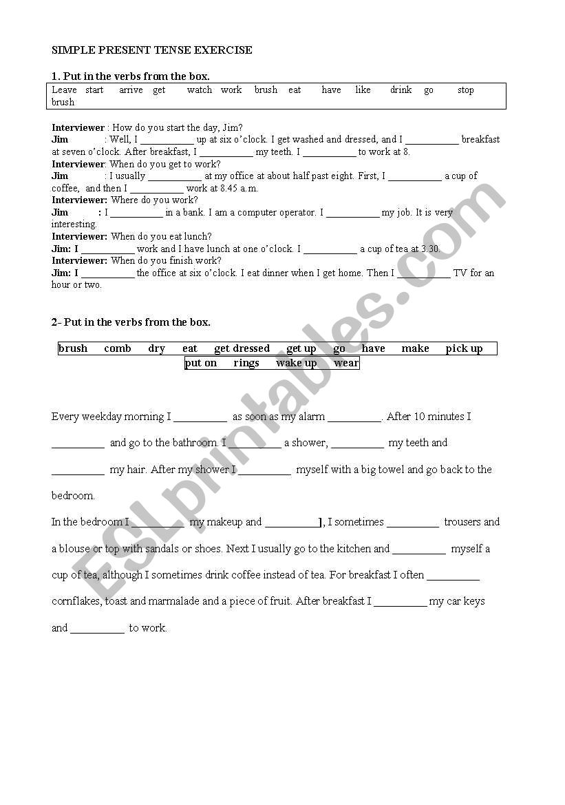 simple presetn tense exercises