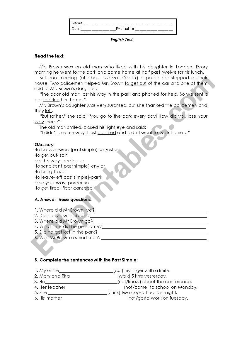 english test -8th grade worksheet