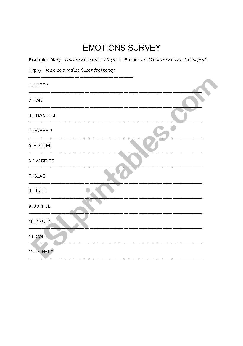 Emotions Survey worksheet