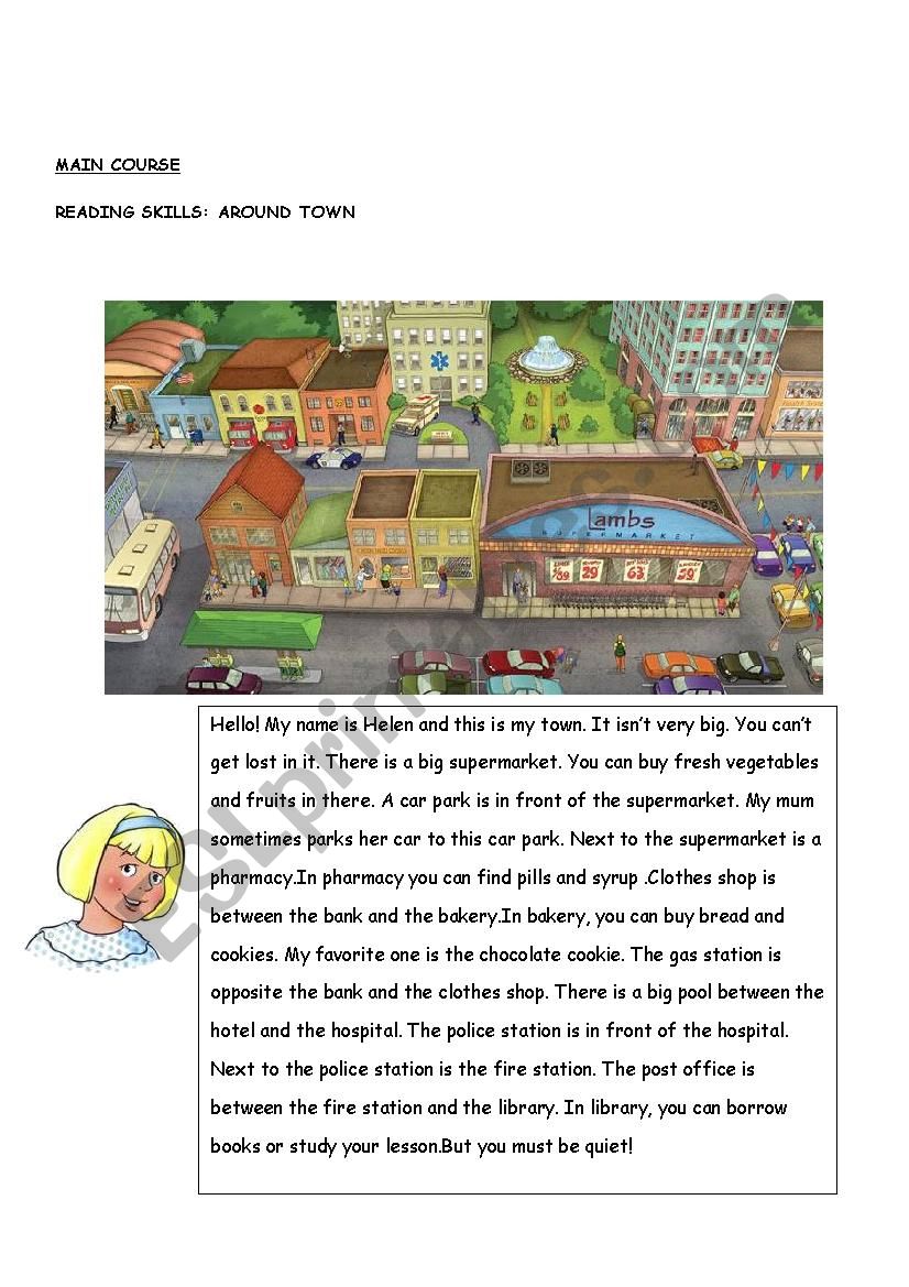 around the town,directions ,reading skills