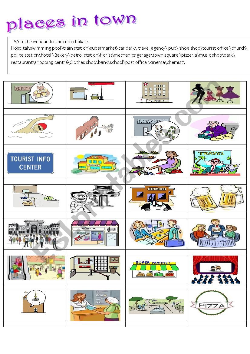 places in town worksheet