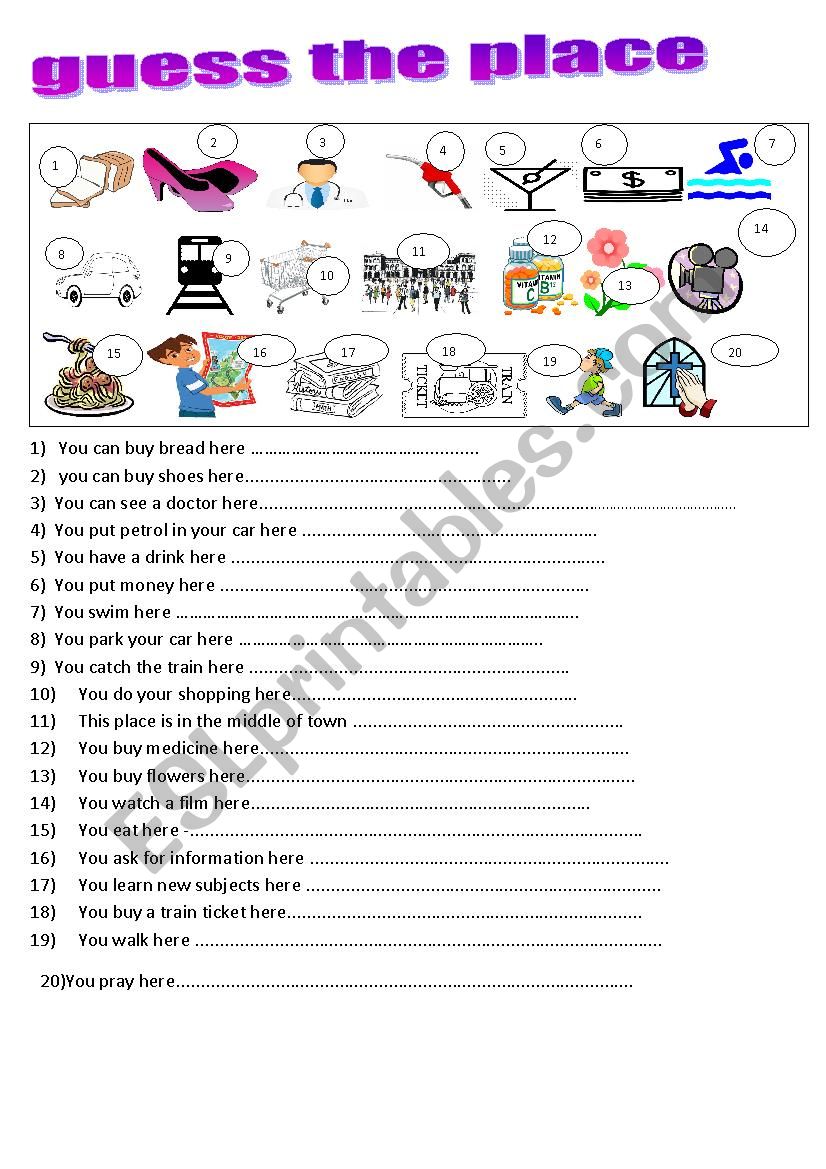 guess the place worksheet