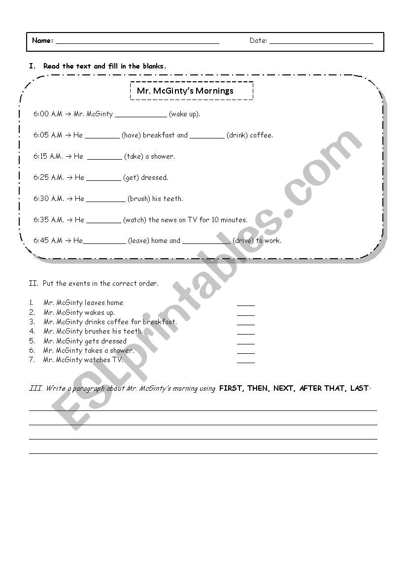 Johns Daily Routine worksheet