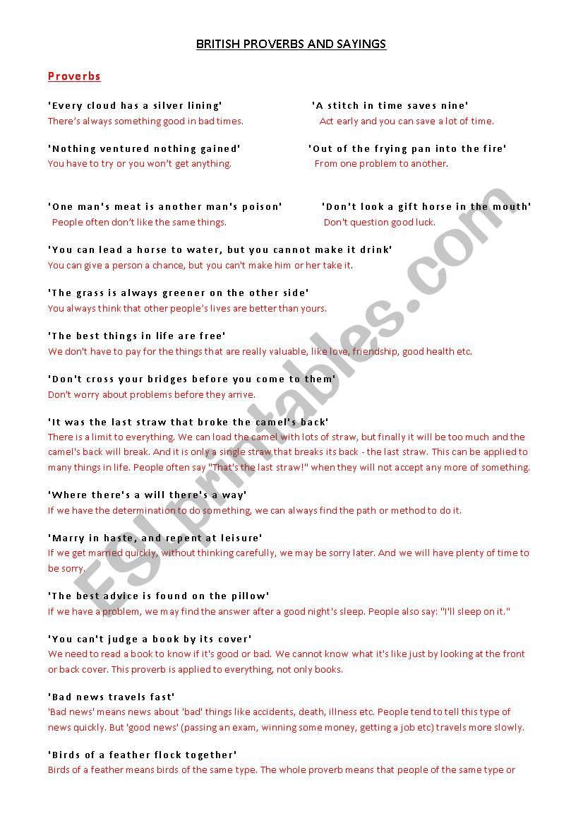 English proverbs worksheet