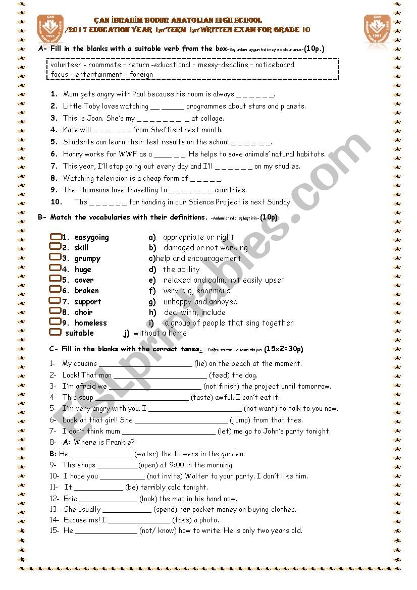 vocabulary and revising four tenses