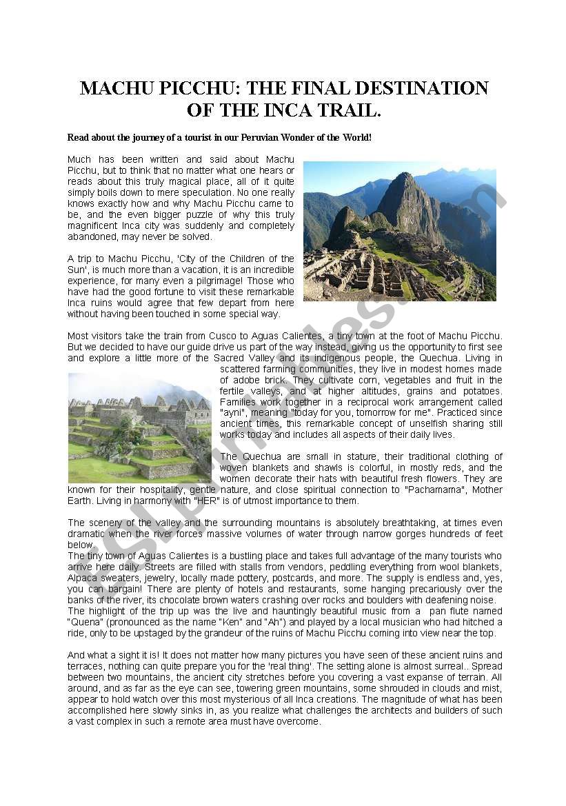 MACHU PICCHU, THE FINAL DESTINATION OF THE INCA TRAIL