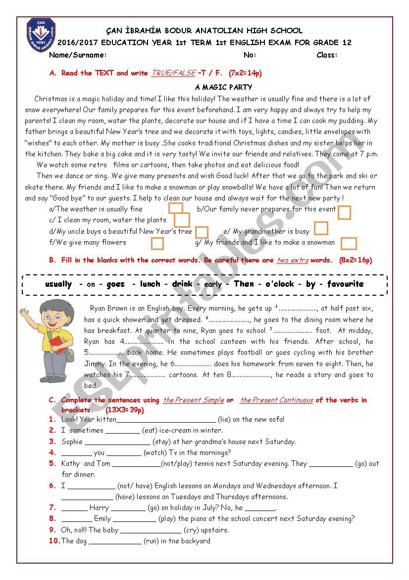 an easy exam paper worksheet