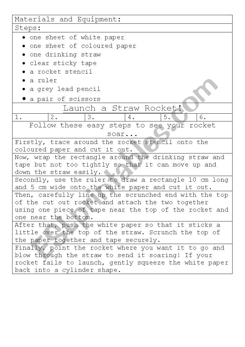 Straw Rocket Procedure Puzzle worksheet