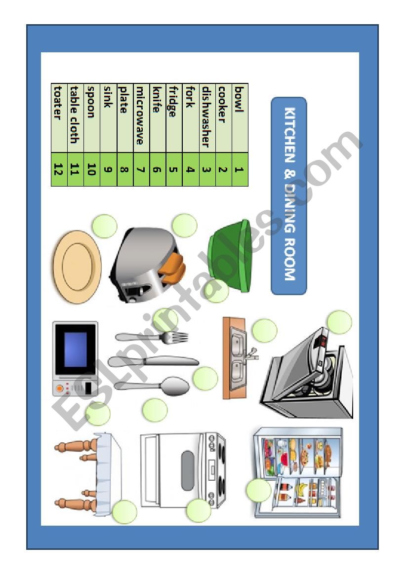 Kitchen and dining room worksheet