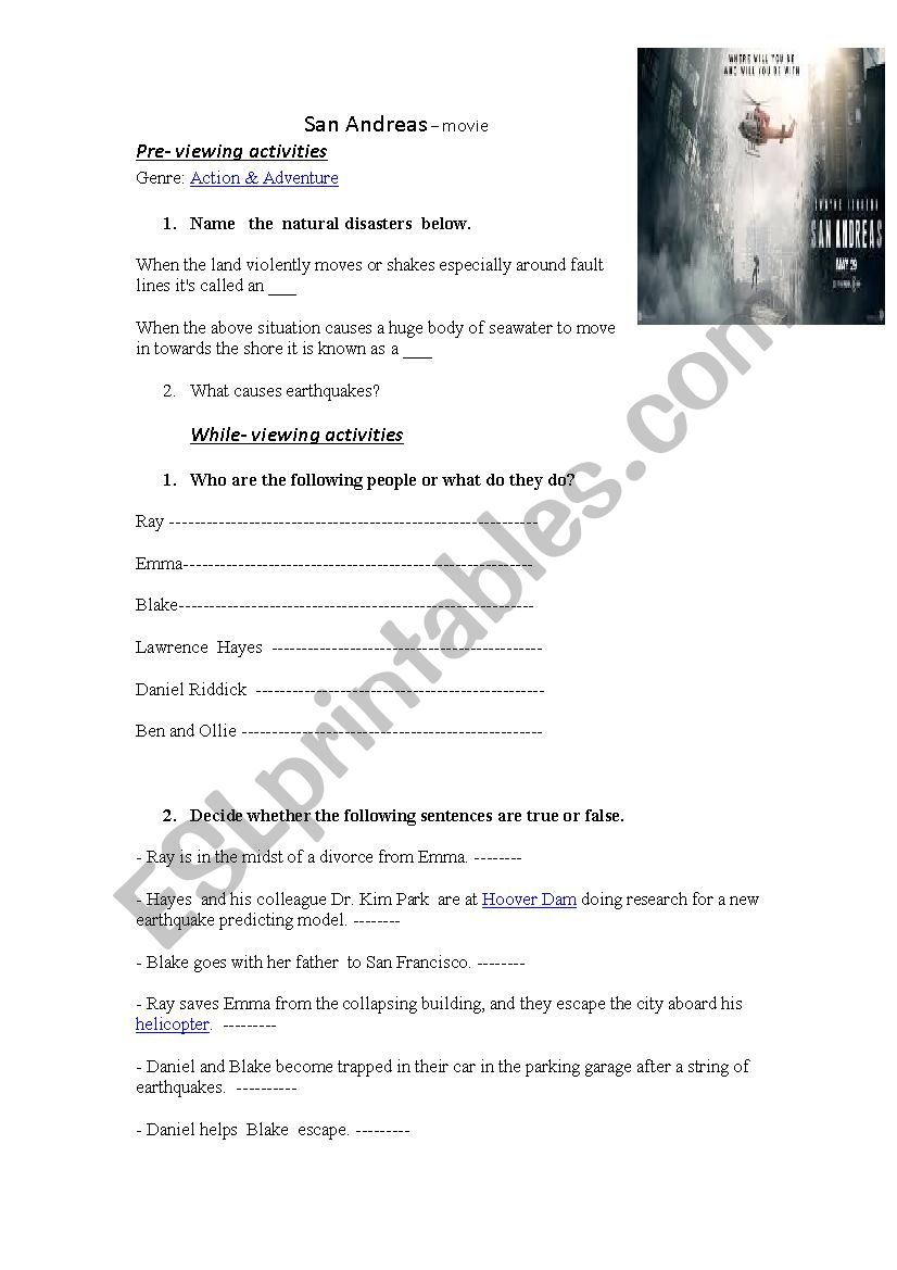 Movie-San Andreas worksheet