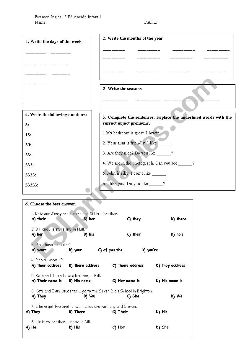 Examen worksheet