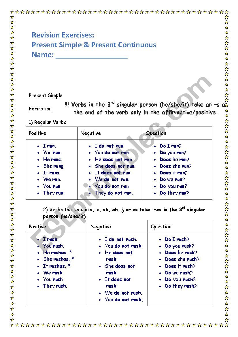 Revision for present simple and present continuous